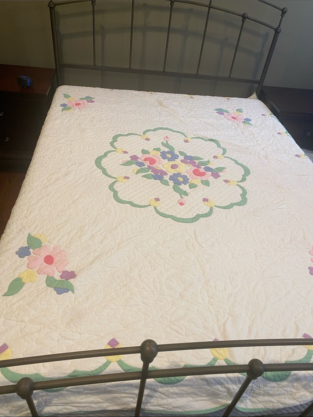 Handmade Cotton White Floral Quilt with Pastel florals appliqué